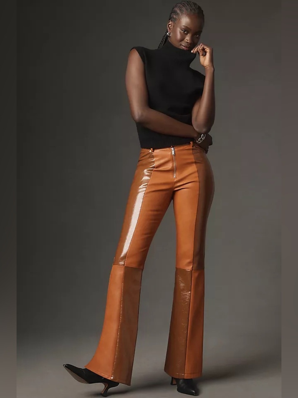 Anthropologie Avec Les Filles Faux Leather Colorblock Flare Pants